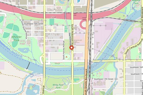 Map showing Farmers Market at Scissortail Park in Oklahoma City