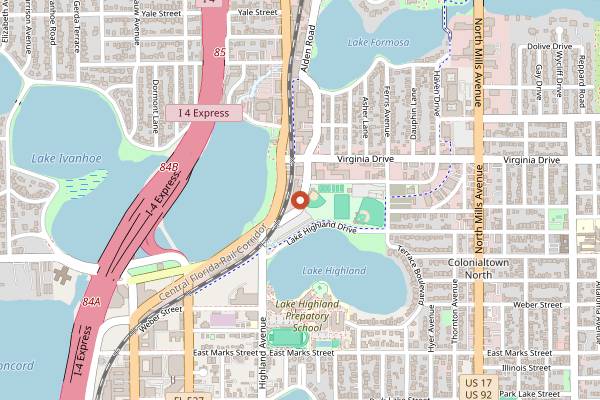 Map showing Ivanhoe Park Brewing Company in Orlando