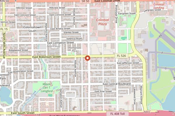 Map showing Sideward Brewing Company in Orlando