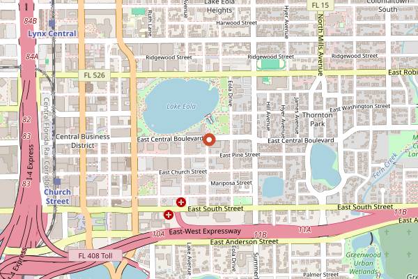 Map showing Foxtail Coffee Lake Eola in Orlando