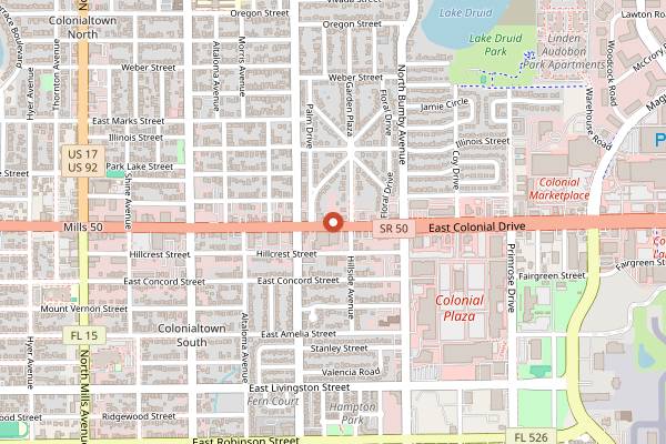 Map showing Loving Hut in Orlando