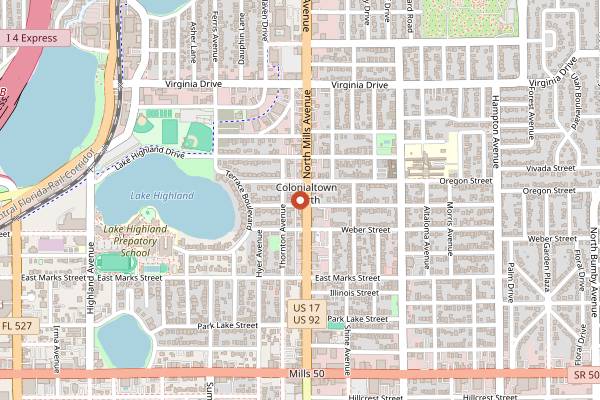 Map showing Plantees in Orlando