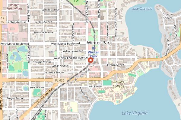 Map showing Winter Park Farmers' Market in Orlando