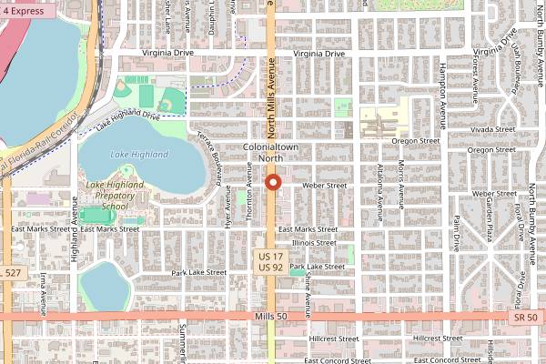 Map showing Wally's Mills Avenue Liquors in Orlando