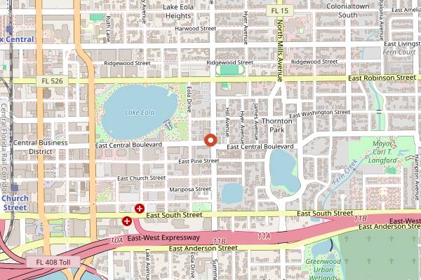 Map showing SoCo Restaurant in Orlando