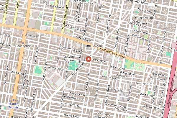 Map showing Iannelli's Bakery in Philadelphia