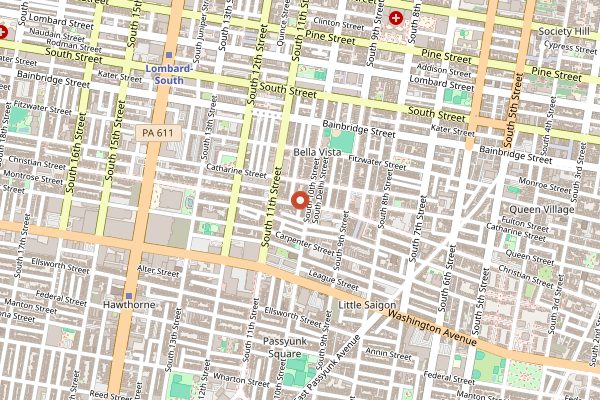 Map showing Isgro Pastries in Philadelphia