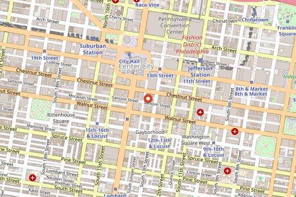 Map showing McGillin's Olde Ale House in Philadelphia
