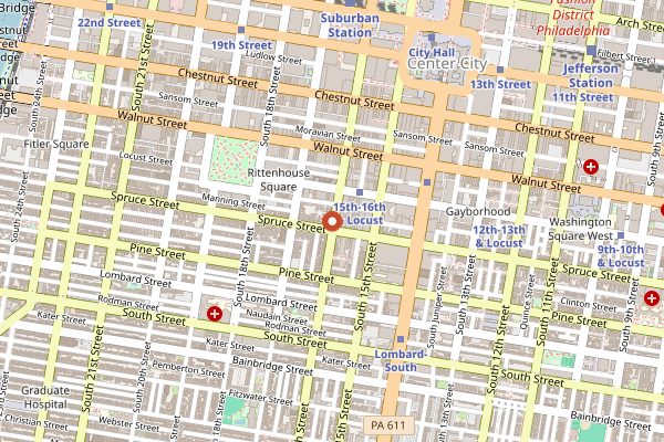 Map showing Monk's Cafe in Philadelphia