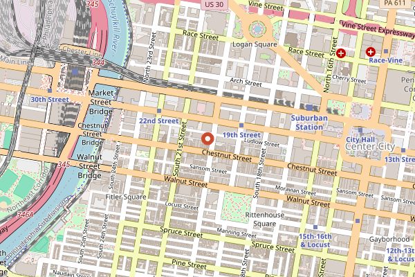 Map showing Ranstead Room in Philadelphia