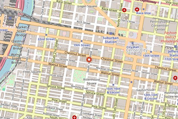 Map showing The Franklin Bar in Philadelphia