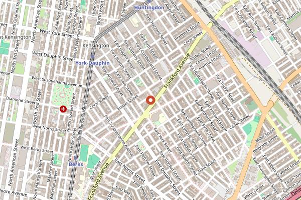 Map showing Philadelphia Brewing Company in Philadelphia