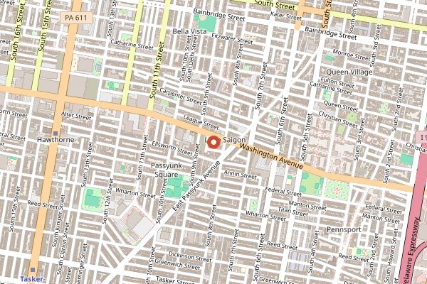 Map showing Center City Pretzel Co. in Philadelphia