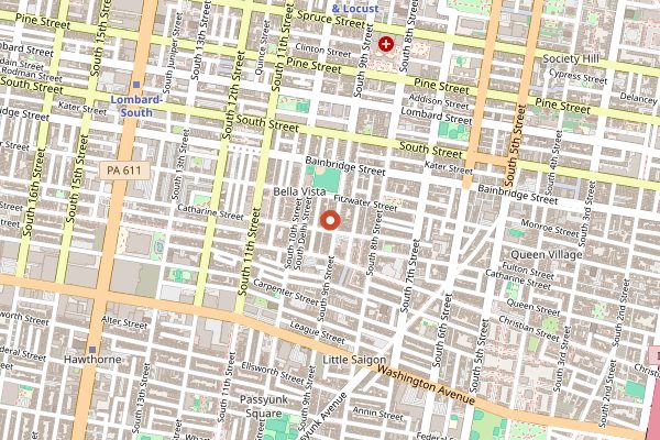 Map showing Sarcone's Bakery in Philadelphia