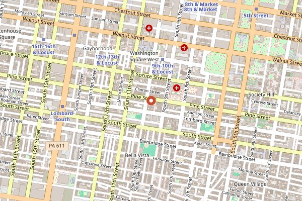 Map showing Good Karma Cafe in Philadelphia