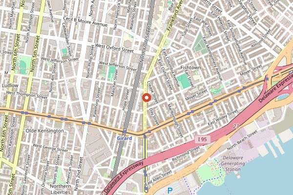Map showing La Colombe Fishtown in Philadelphia