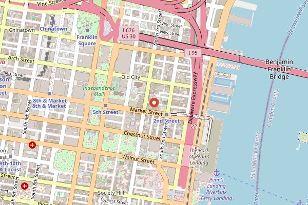 Map showing Old City Coffee in Philadelphia