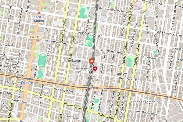 Map showing ReAnimator Coffee Kensington (roastery) in Philadelphia