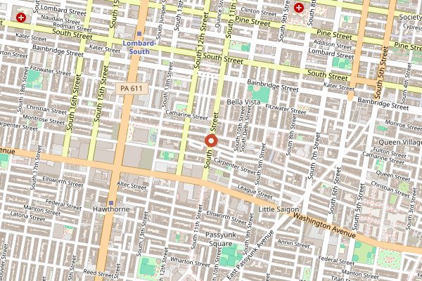 Map showing La Cucina at the Market in Philadelphia