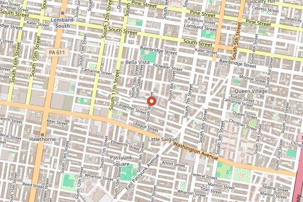 Map showing South 9th Street Italian Market Festival in Philadelphia