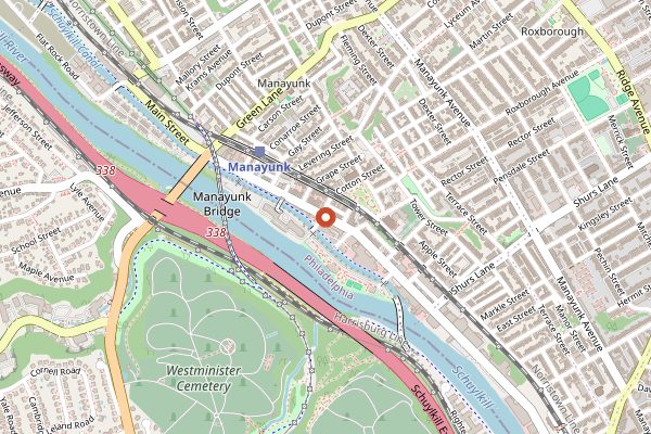 Map showing Manayunk StrEAT Food Festival in Philadelphia