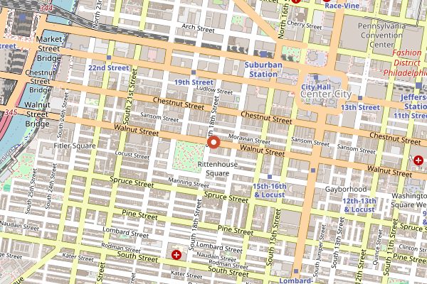 Map showing Rittenhouse Square Farmers Market in Philadelphia