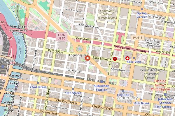 Map showing Assembly Rooftop Lounge in Philadelphia