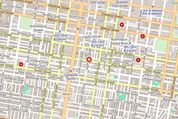Map showing Dirty Frank's in Philadelphia