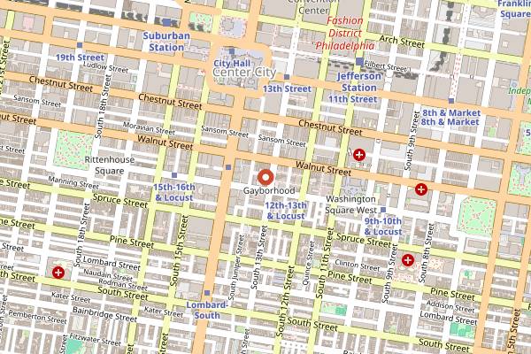 Map showing Franky Bradley's in Philadelphia