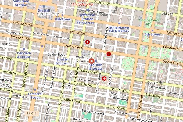 Map showing Locust Bar in Philadelphia