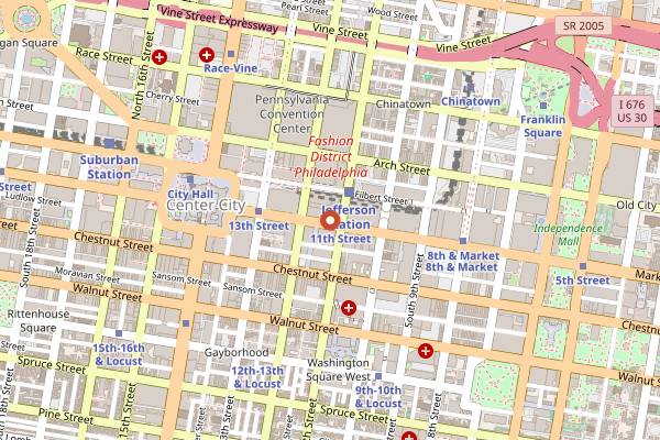 Map showing The Bike Stop in Philadelphia