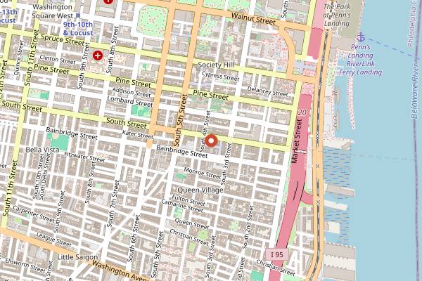 Map showing Theatre of the Living Arts in Philadelphia