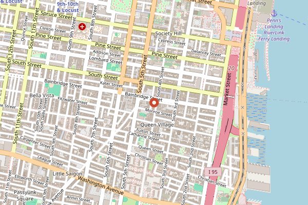 Map showing Famous 4th Street Delicatessen in Philadelphia