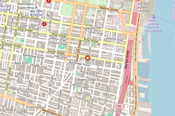 Map showing Jim's Steaks South Street in Philadelphia