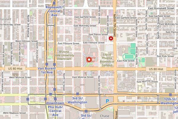 Map showing Downtown Phoenix Farmers Market in Phoenix