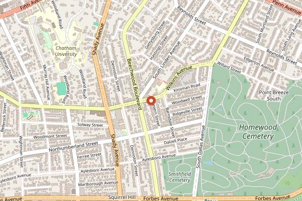 Map showing Five Points Artisan Bakeshop in Pittsburgh