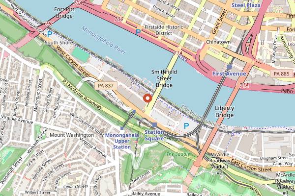 Map showing Grand Concourse in Pittsburgh