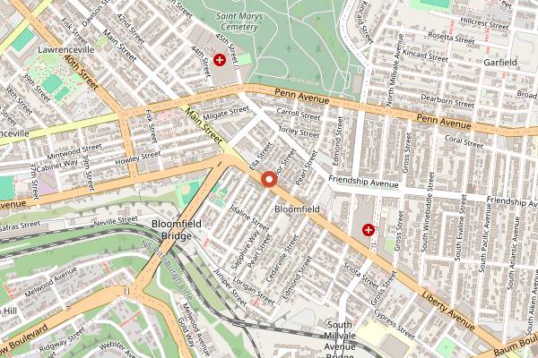 Map showing Yinz Coffee (Bloomfield) in Pittsburgh