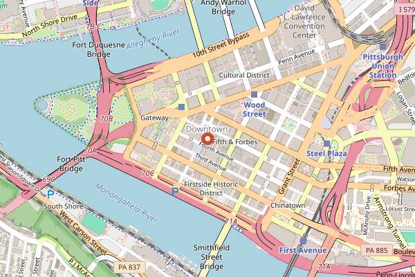 Map showing The Original Oyster House in Pittsburgh