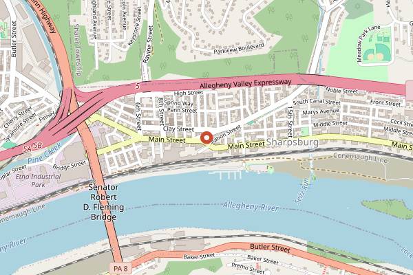 Map showing Redhawk Coffee Roasters in Pittsburgh