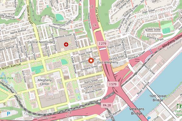 Map showing Max's Allegheny Tavern in Pittsburgh