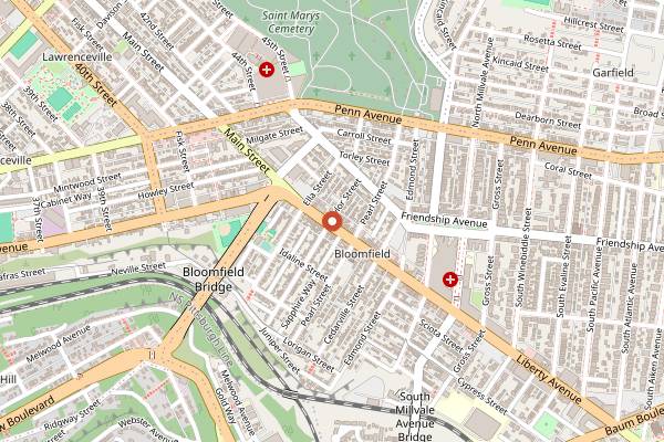 Map showing Tessaro's in Pittsburgh