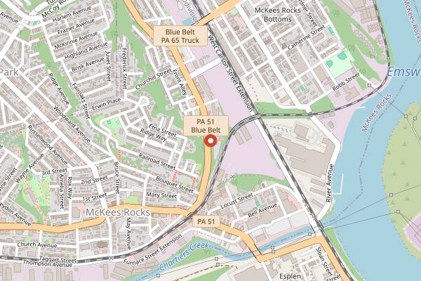 Map showing Pierogies Plus in Pittsburgh