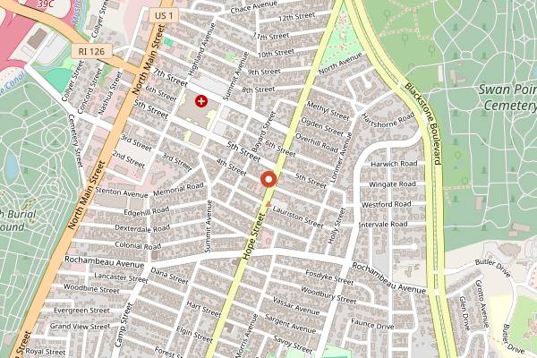 Map showing Seven Stars Bakery Hope Street in Providence
