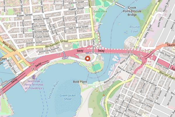 Map showing Narragansett Beer Fox Point Brewery in Providence