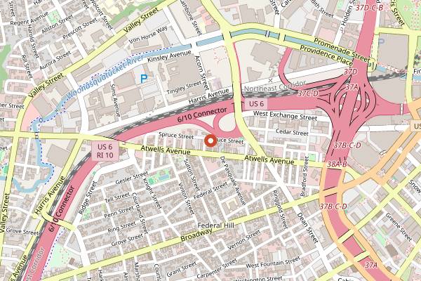 Map showing Caserta Pizzeria in Providence