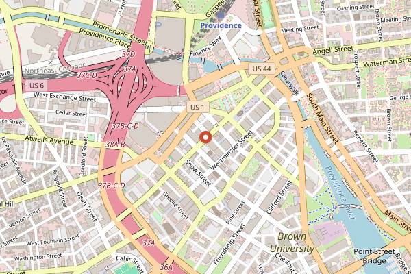 Map showing Bolt Coffee Washington Street in Providence