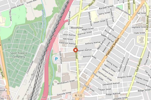Map showing New Harvest Coffee at Hope Artiste Village in Providence