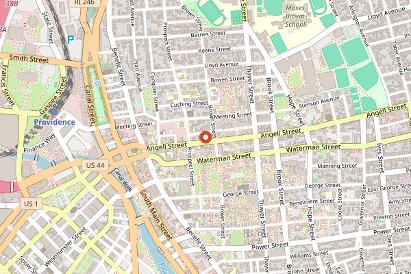 Map showing Brown RISD Hillel Kosher Kitchen at the Sharpe Refectory in Providence