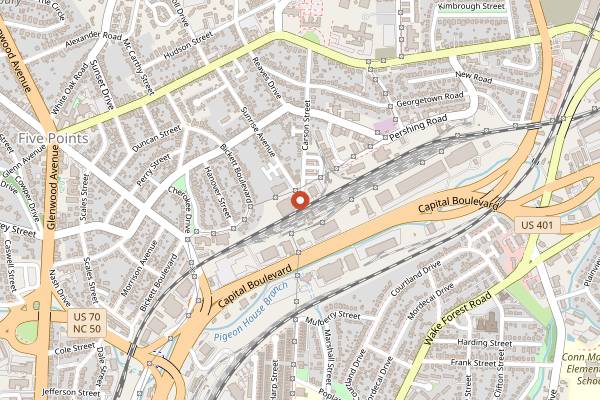 Map showing Bright Spot Donuts in Raleigh